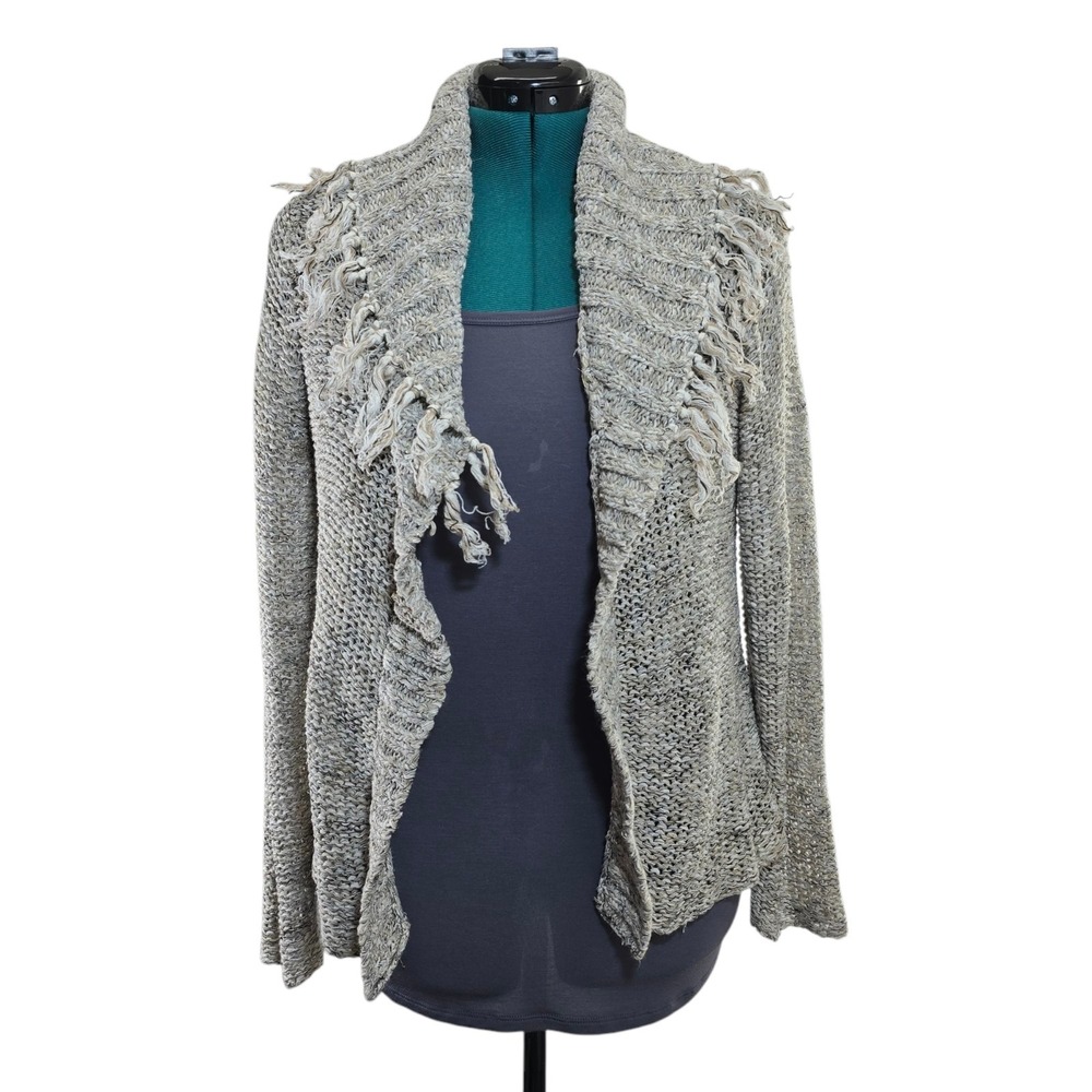Chico's Crochet Open‎ Front Shawl Frontal Feathery Sparkle Fringe Size 2